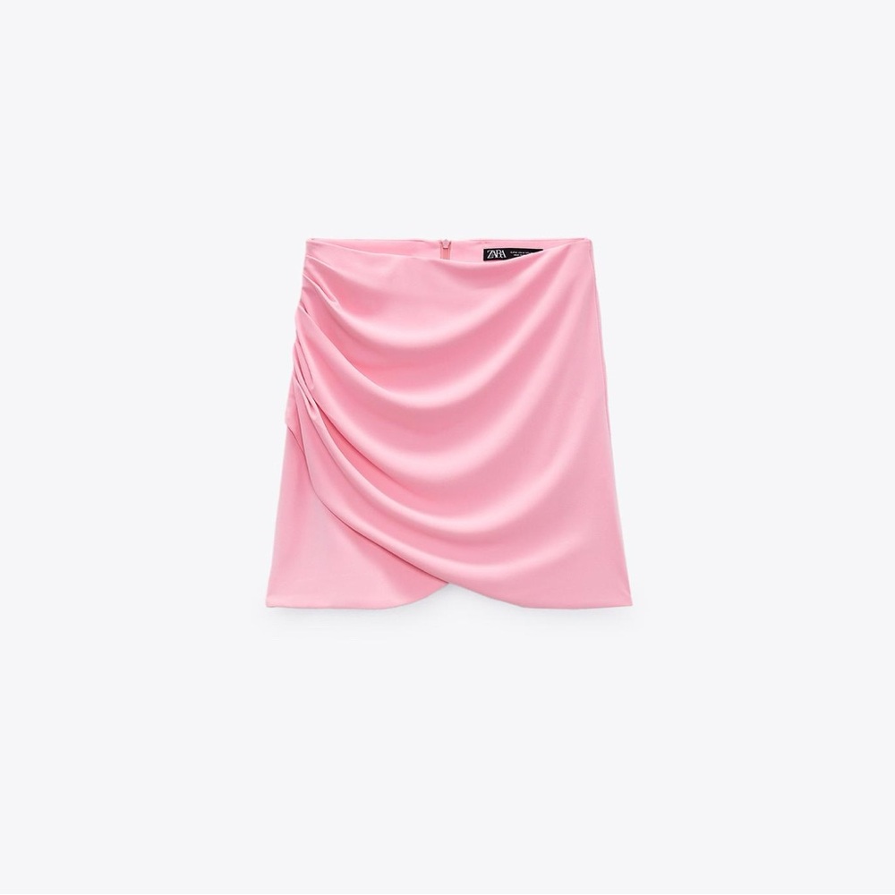 Zara Pink Ruched Draped Wrap Mini Skirt Size S NWT